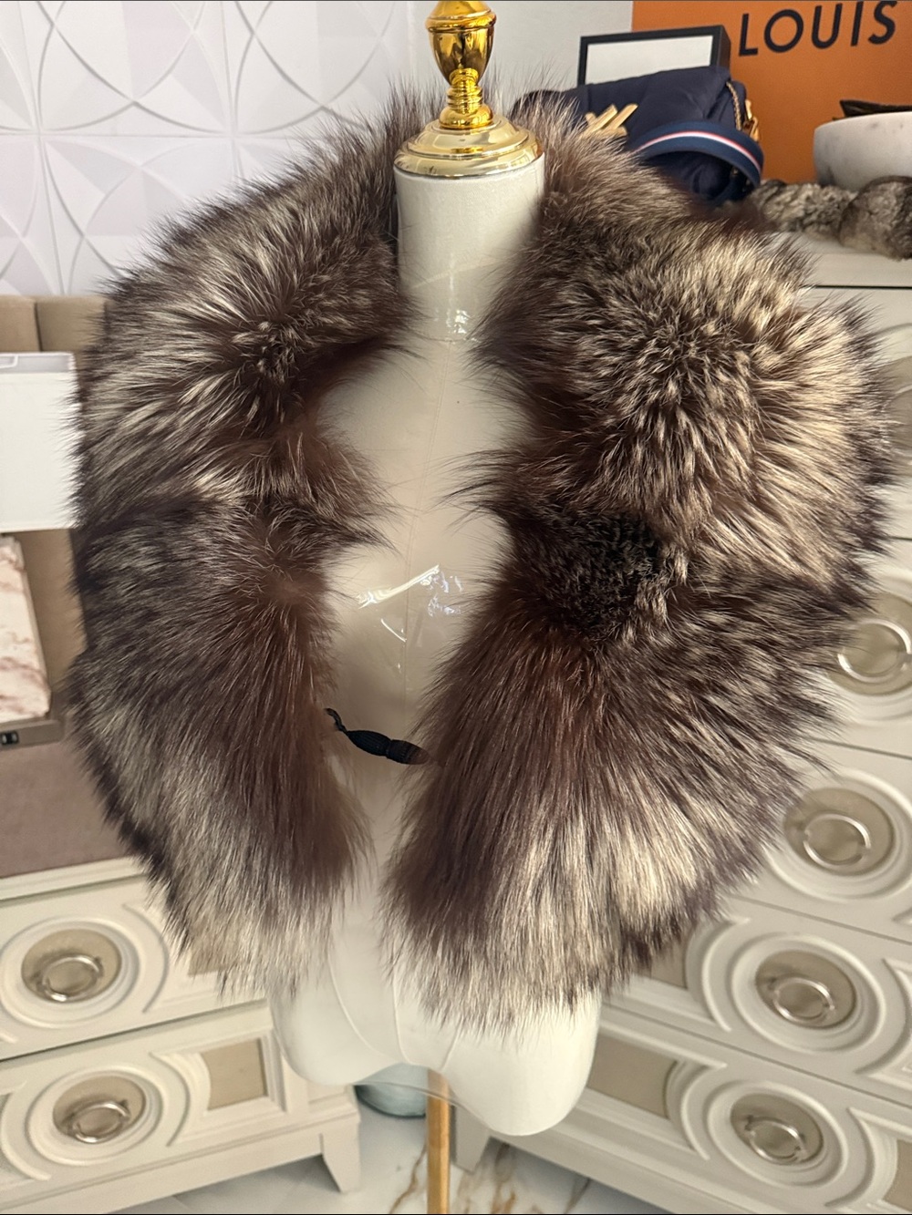 Saga fox fur shawl silver fox fur